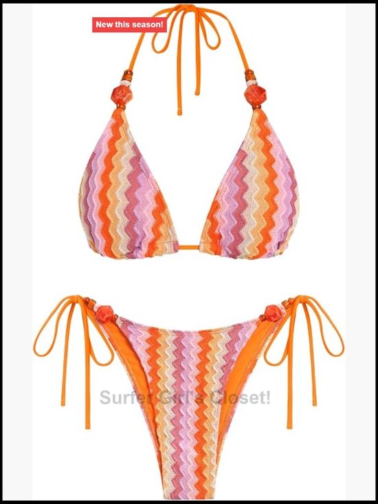 Other - Beads Triangle Bikini Set 2 Piece String High Cut Cheeky Thong Swimsuit